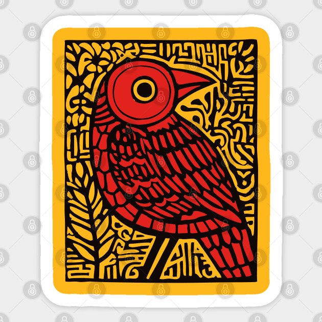 Folk Art Red Bird Print for Woodland Nursery Theme Sticker by TuncGK